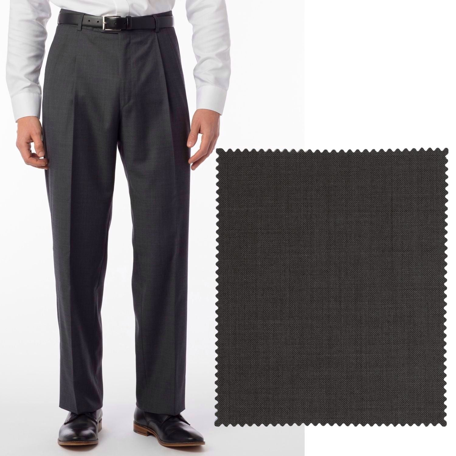 Sharkskin Super 120s Worsted Wool Comfort-EZE Trouser in Dark Grey (Manchester Pleated Model) by Ballin