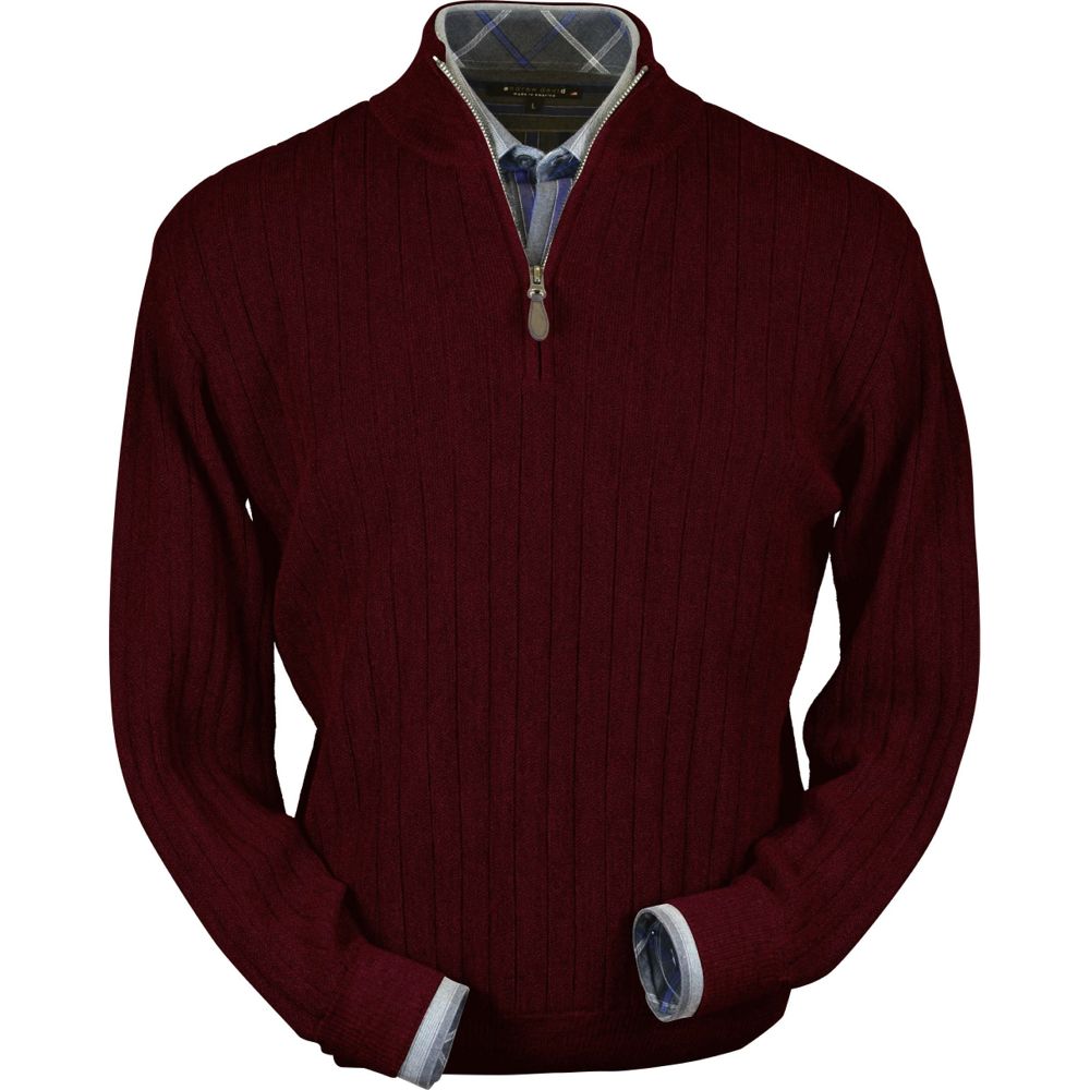 Baby Alpaca 'Links Stitch' Half-Zip Mock Neck Sweater in Wine Heather by Peru Unlimited