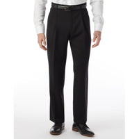 LONG FIT Super 120s Wool Gabardine Comfort-EZE Trouser in Black (Manchester Pleated Model) by Ballin