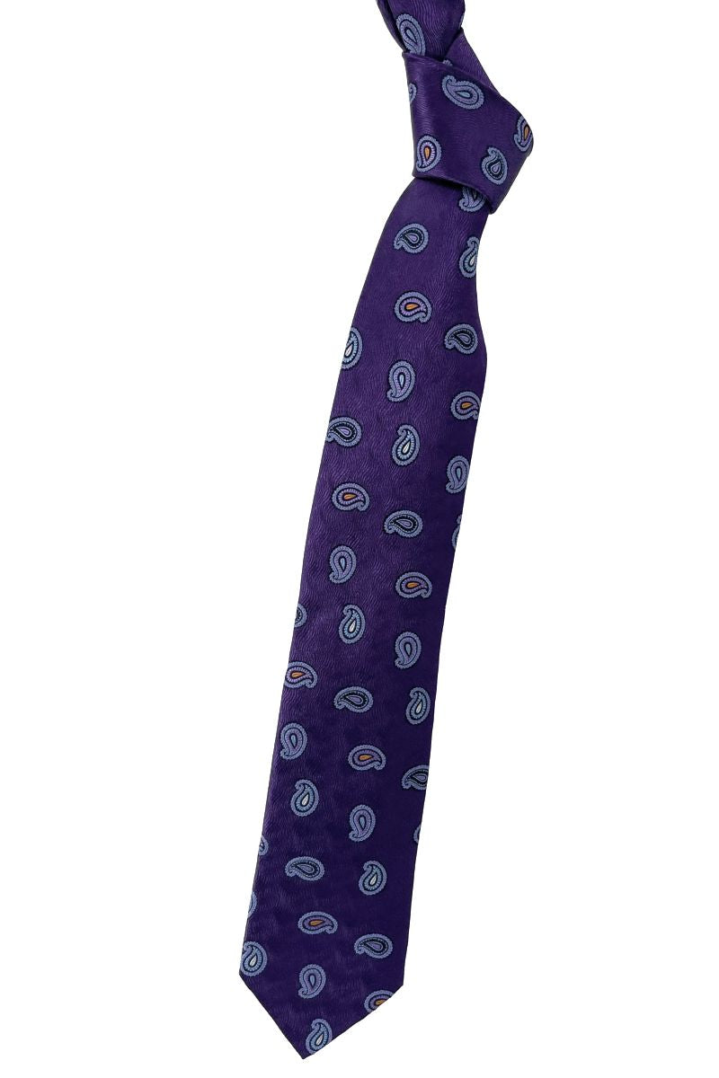 Purple, Blue and Orange Wave and Neat Paisley Woven Silk Tie by Robert Talbott