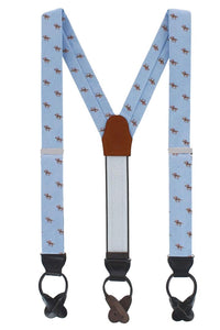 Down the Stretch Racehorse Linen and Silk Blend Formal End Braces in Light Blue by Trafalgar
