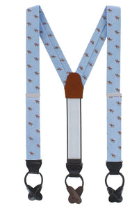 Down the Stretch Racehorse Linen and Silk Blend Formal End Braces in Light Blue by Trafalgar