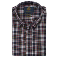 Black, Burgundy, and Gold Plaid Cotton and Wool Blend Button-Down Shirt by Viyella