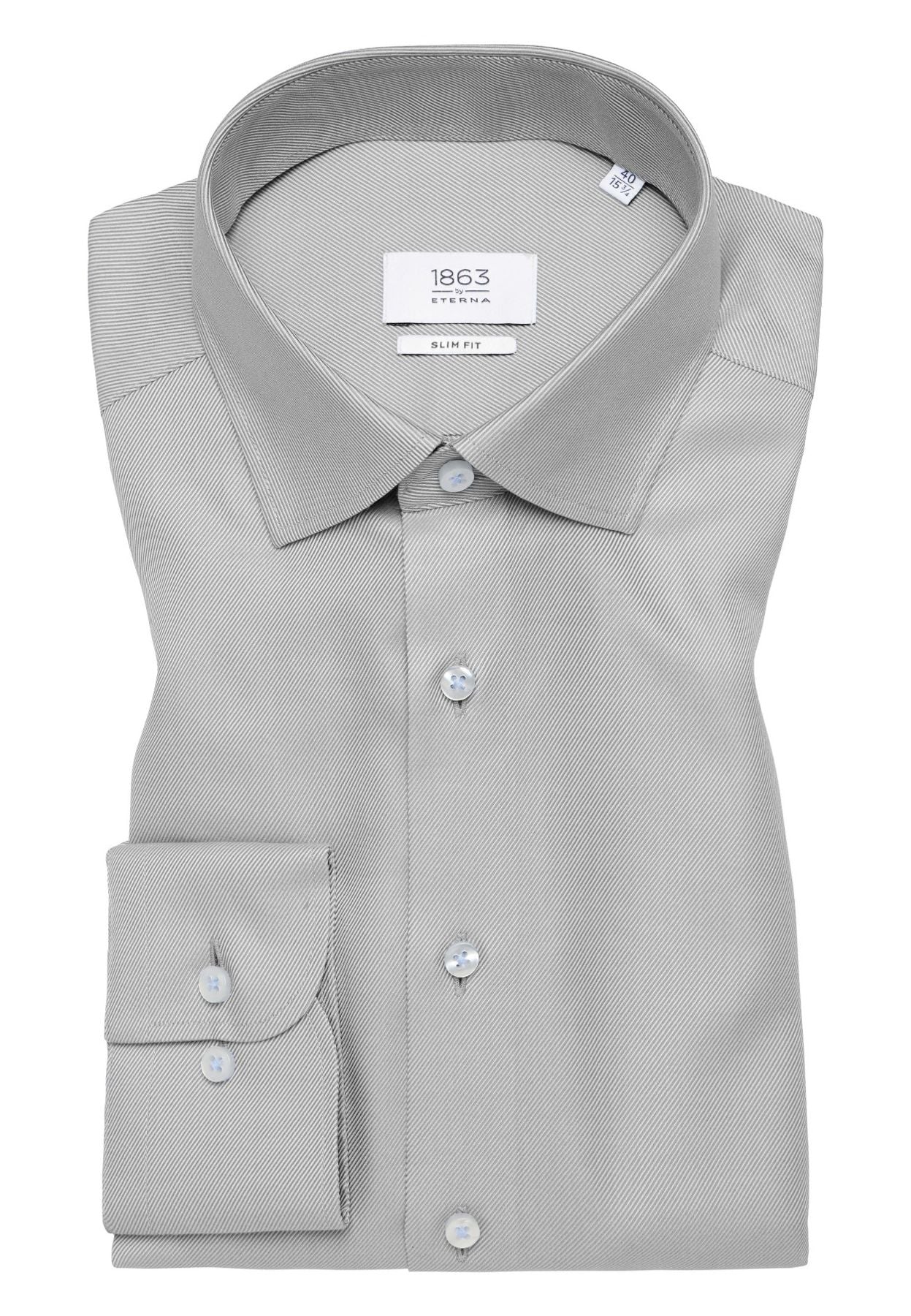 'Royal Twill' In Silver Grey - Slim Fit - Two Ply Cotton Twill Dress Shirt with Kent Collar by Eterna 1863