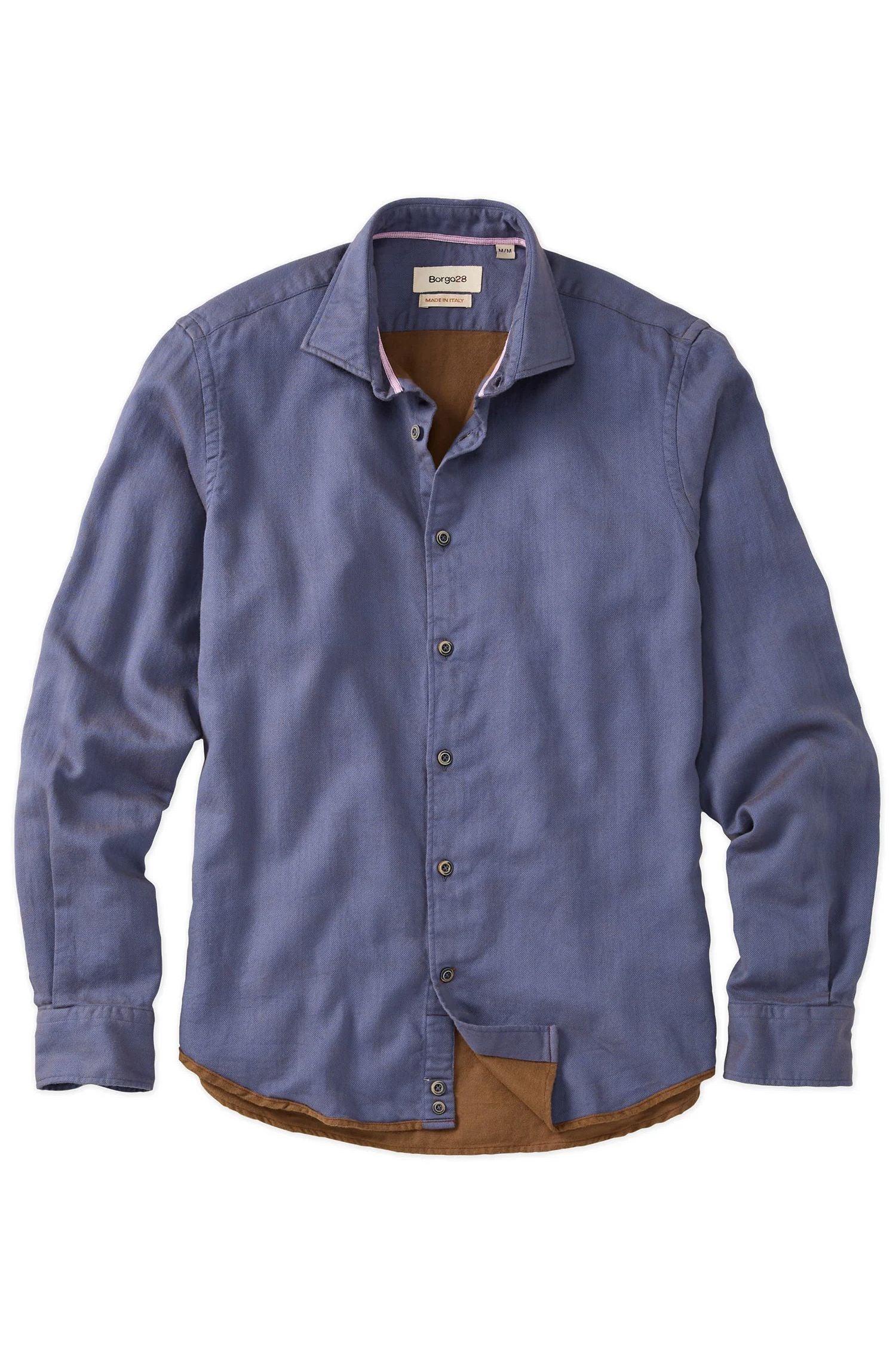 Italian Mini Waffle-Weave Long-Sleeve Sport Shirt in Blue by Borgo28