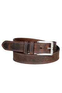 Distressed Waxed Harness Leather Belt in Brown with Brown and Blue Stitching by Torino Leather