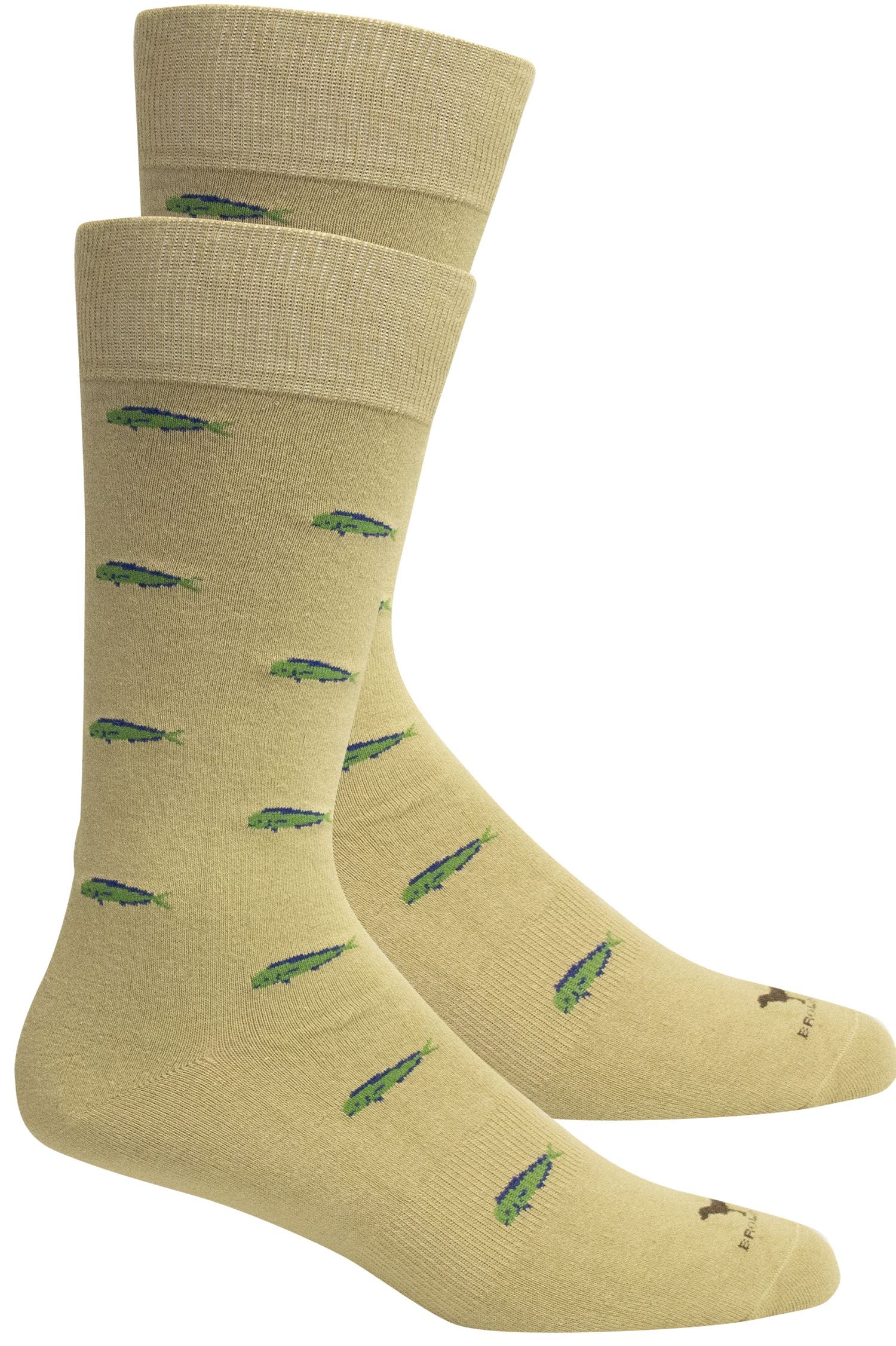 'Mahi' Fish Patterned Cotton Socks in Khaki by Brown Dog Hosiery