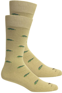 'Mahi' Fish Patterned Cotton Socks in Khaki by Brown Dog Hosiery