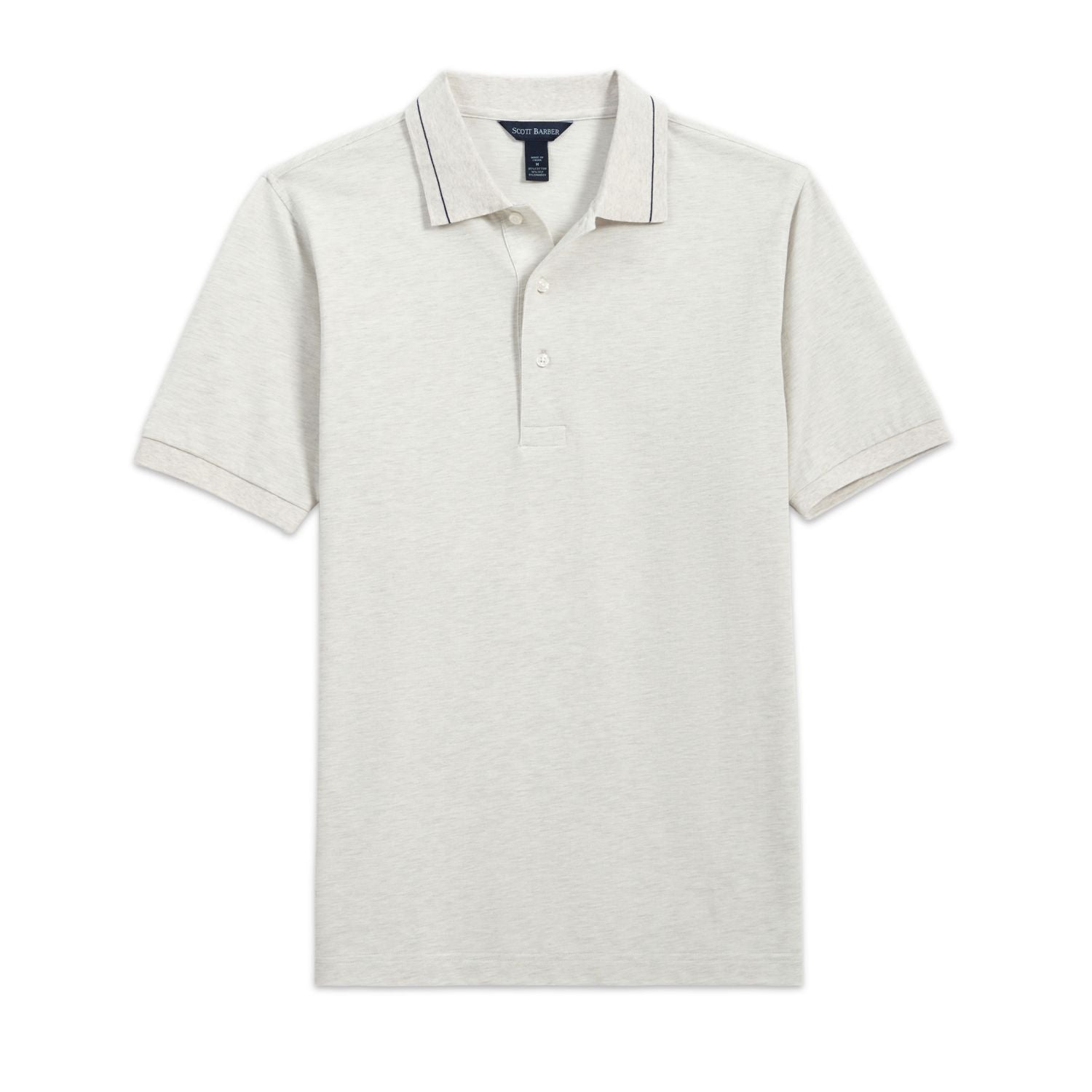 Pima and Silk Pique Short Sleeve Three-Button Polo in White and Grey Heather by Scott Barber