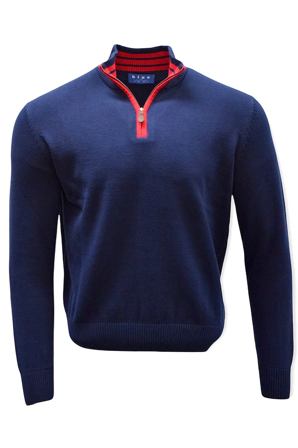 Team Colors Pima Cotton Quarter-Zip Sweater with Contrast Trim in American Navy/Flag Red by Blue 1899