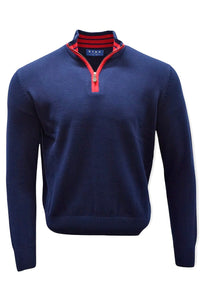 Team Colors Pima Cotton Quarter-Zip Sweater with Contrast Trim in American Navy/Flag Red by Blue 1899