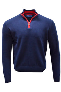 Team Colors Pima Cotton Quarter-Zip Sweater with Contrast Trim in American Navy/Flag Red by Blue 1899