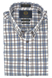 Sage, Blue, and Brown Plaid Cotton and Wool Blend Button-Down Shirt by Viyella