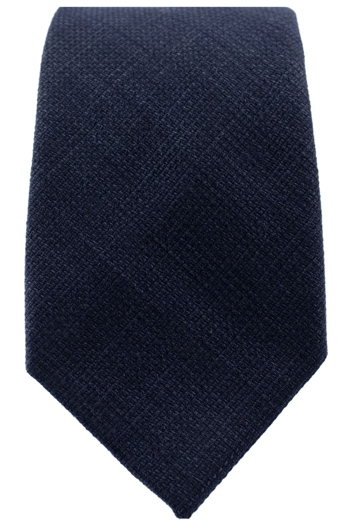 Hopsack Weave Cotton-Blend Necktie in Dark Navy by Dibi Menswear