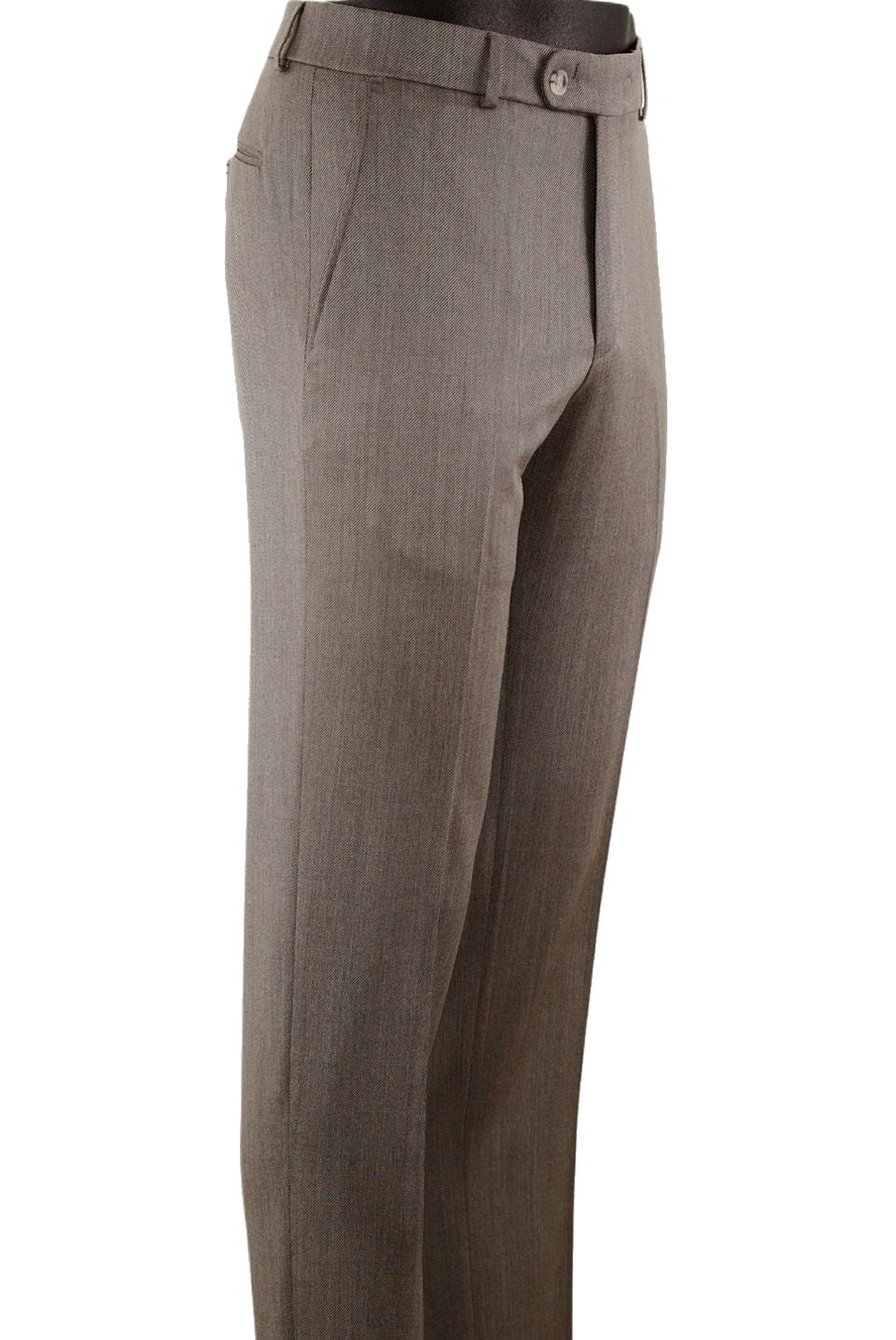Super 110s Lightweight Heather Twill Comfort-EZE Wool Trouser in Taupe (Flat Front Models) by Ballin
