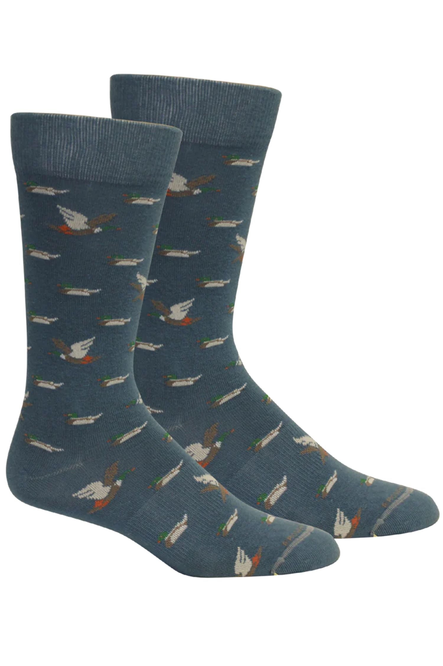 'Belhaven' Flying Duck Patterned Cotton Socks in Bluestone by Brown Dog Hosiery