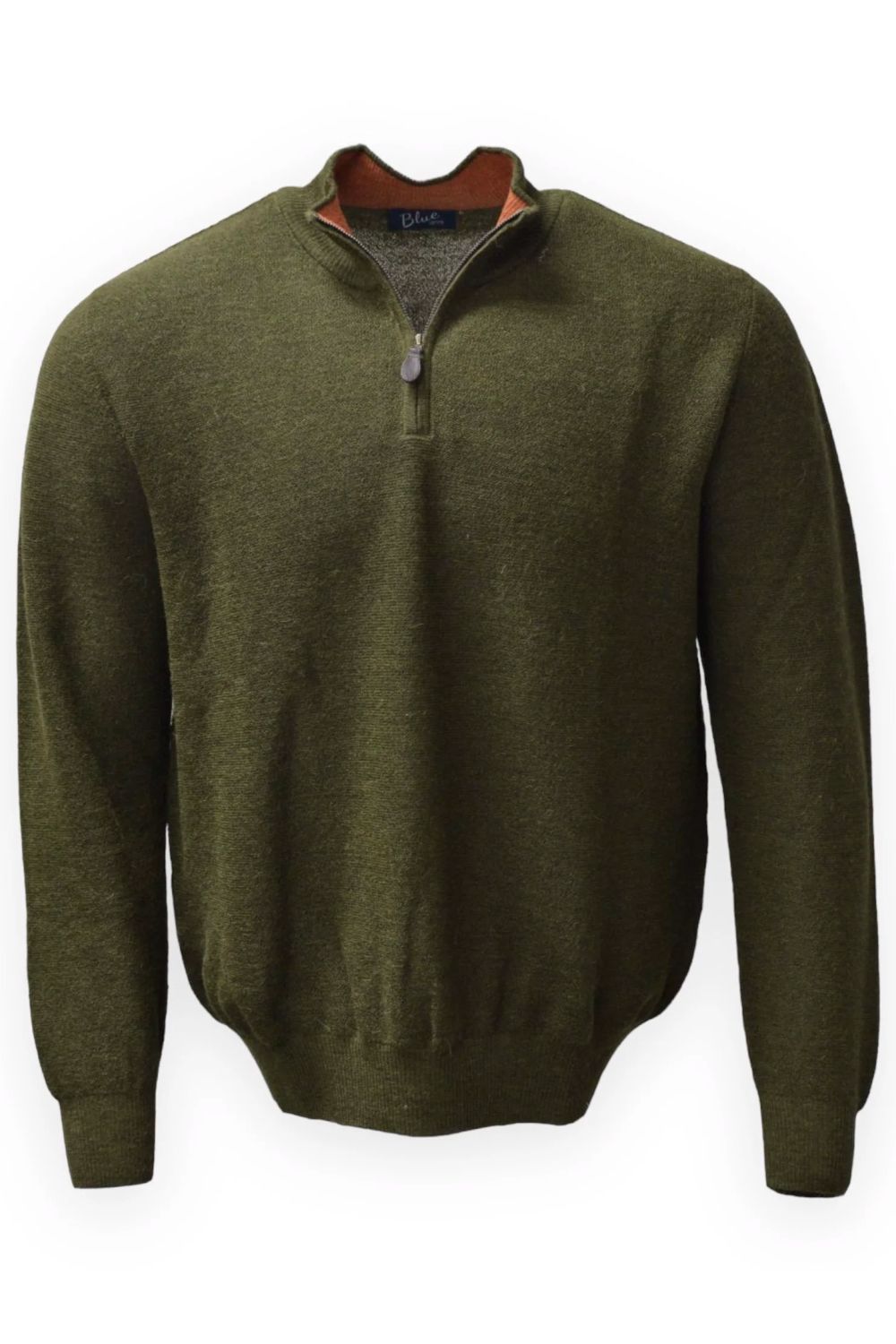 Baby Alpaca Links Knit Quarter-Zip Sweater in Military by Blue 1899