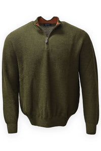 Baby Alpaca Links Knit Quarter-Zip Sweater in Military by Blue 1899