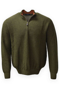 Baby Alpaca Links Knit Quarter-Zip Sweater in Military by Blue 1899