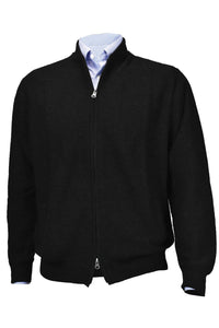 Royal Alpaca Double-Zip Cardigan Bomber Sweater Jacket in Black by Peru Unlimited