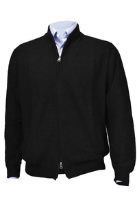 Royal Alpaca Double-Zip Cardigan Bomber Sweater Jacket in Black by Peru Unlimited