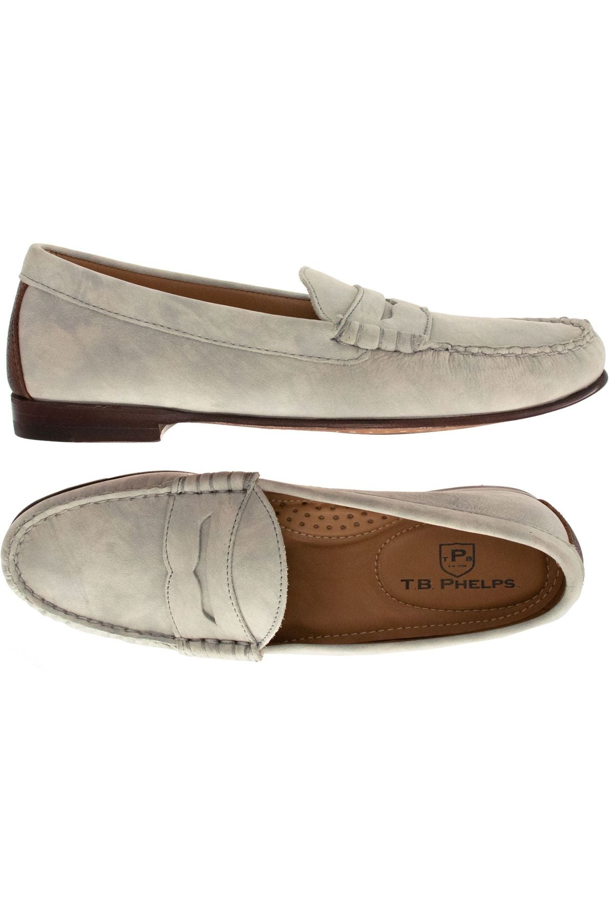 Preston Washed Calfskin Penny Loafer in Grey by T.B. Phelps