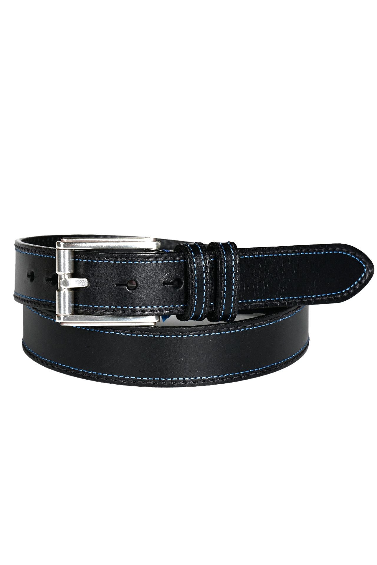 Distressed Waxed Harness Leather Belt in Charcoal with Charcoal and Blue Stitching by Torino Leather (Copy)