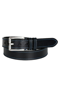Distressed Waxed Harness Leather Belt in Charcoal with Charcoal and Blue Stitching by Torino Leather (Copy)