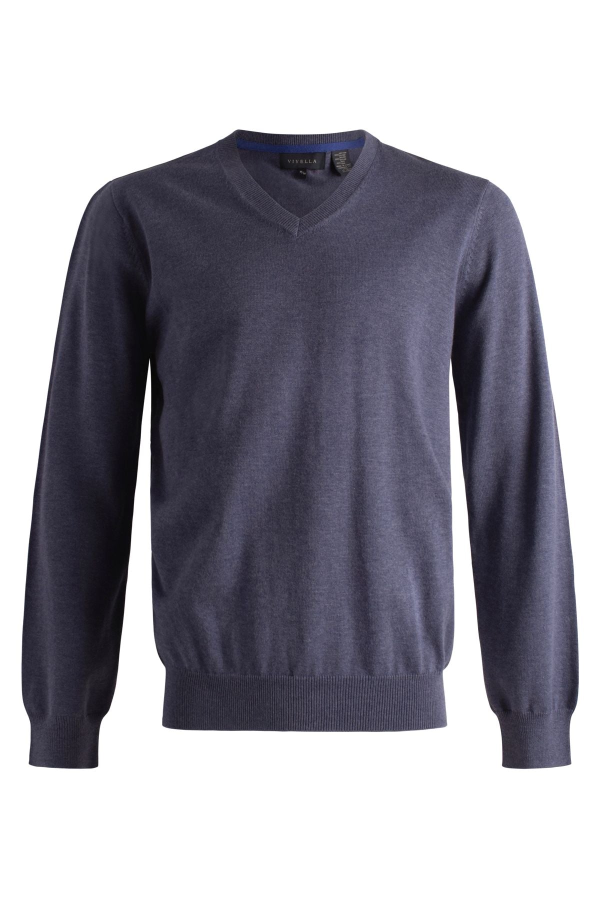 Cotton and Silk Blend Elbow Patch V-Neck Sweater in Steel Blue by Viyella