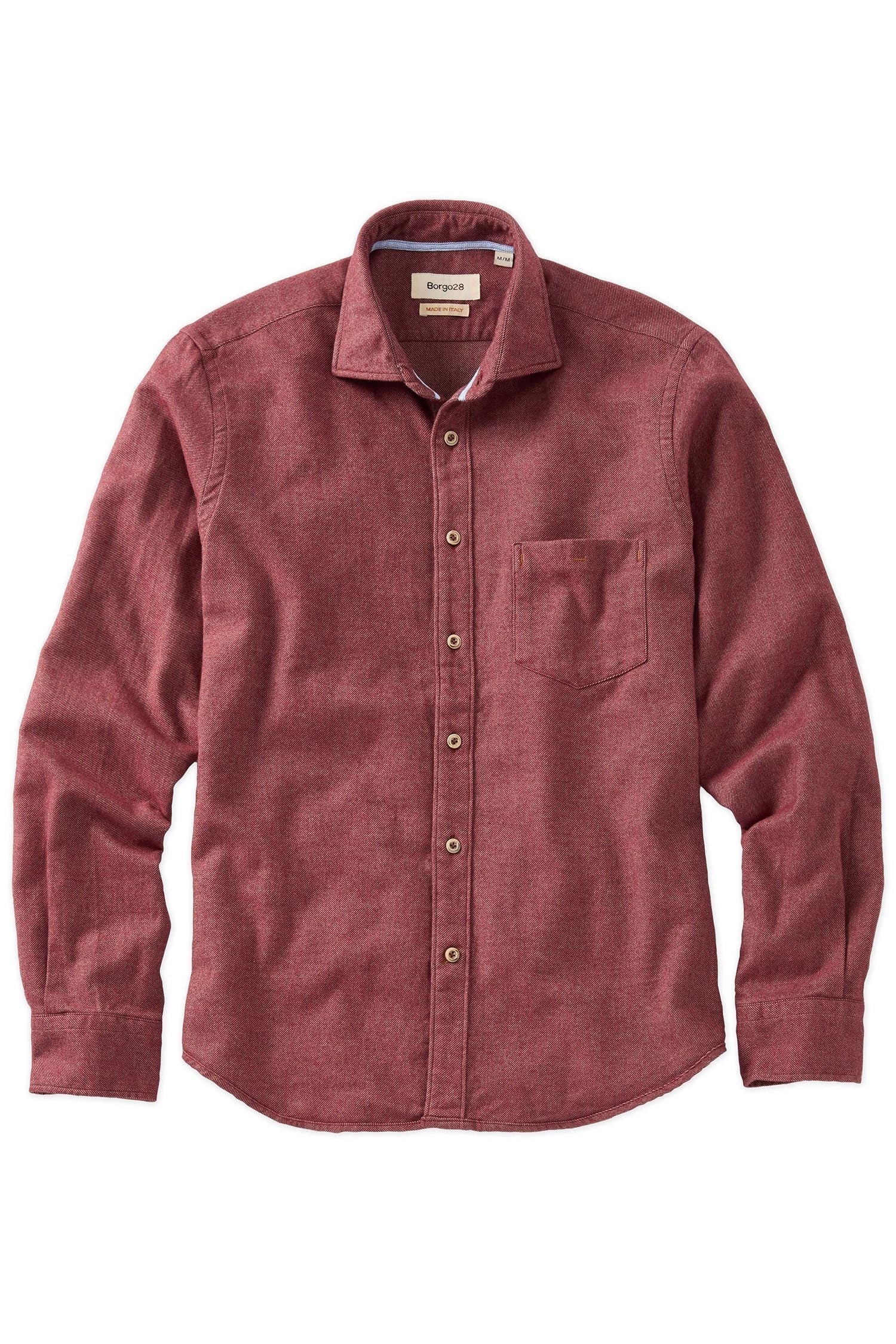 Italian Mélange Brushed Twill Long-Sleeve Sport Shirt in Wine by Borgo28