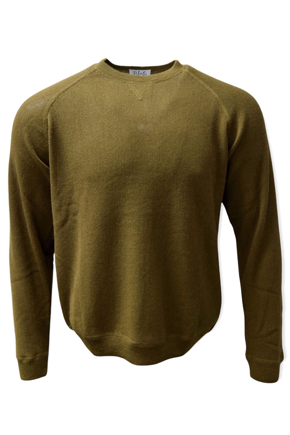 Baby Alpaca Links Knit Raglan Sleeve Sweatshirt-Style Sweater in British Khaki by Blue 1899