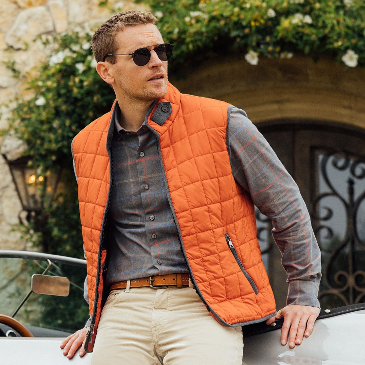 Quilted Water-Resistant Puffer Vest in Ochre by Scott Barber