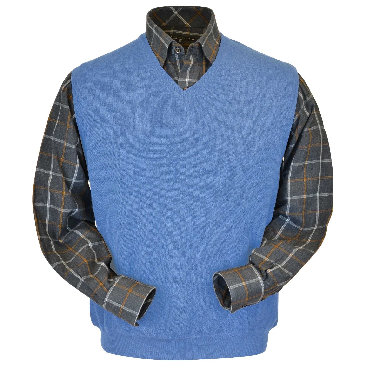 Baby Alpaca 'Links Stitch' V-Neck Sweater Vest in Atlantic Blue (Size Medium) by Peru Unlimited