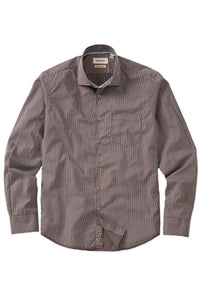Italian Twill Micro Check Long-Sleeve Sport Shirt in Brown by Borgo28