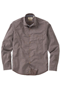 Italian Twill Micro Check Long-Sleeve Sport Shirt in Brown by Borgo28