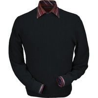 Baby Alpaca 'Links Stitch' Open Bottom Crew Neck Sweater in Black by Peru Unlimited