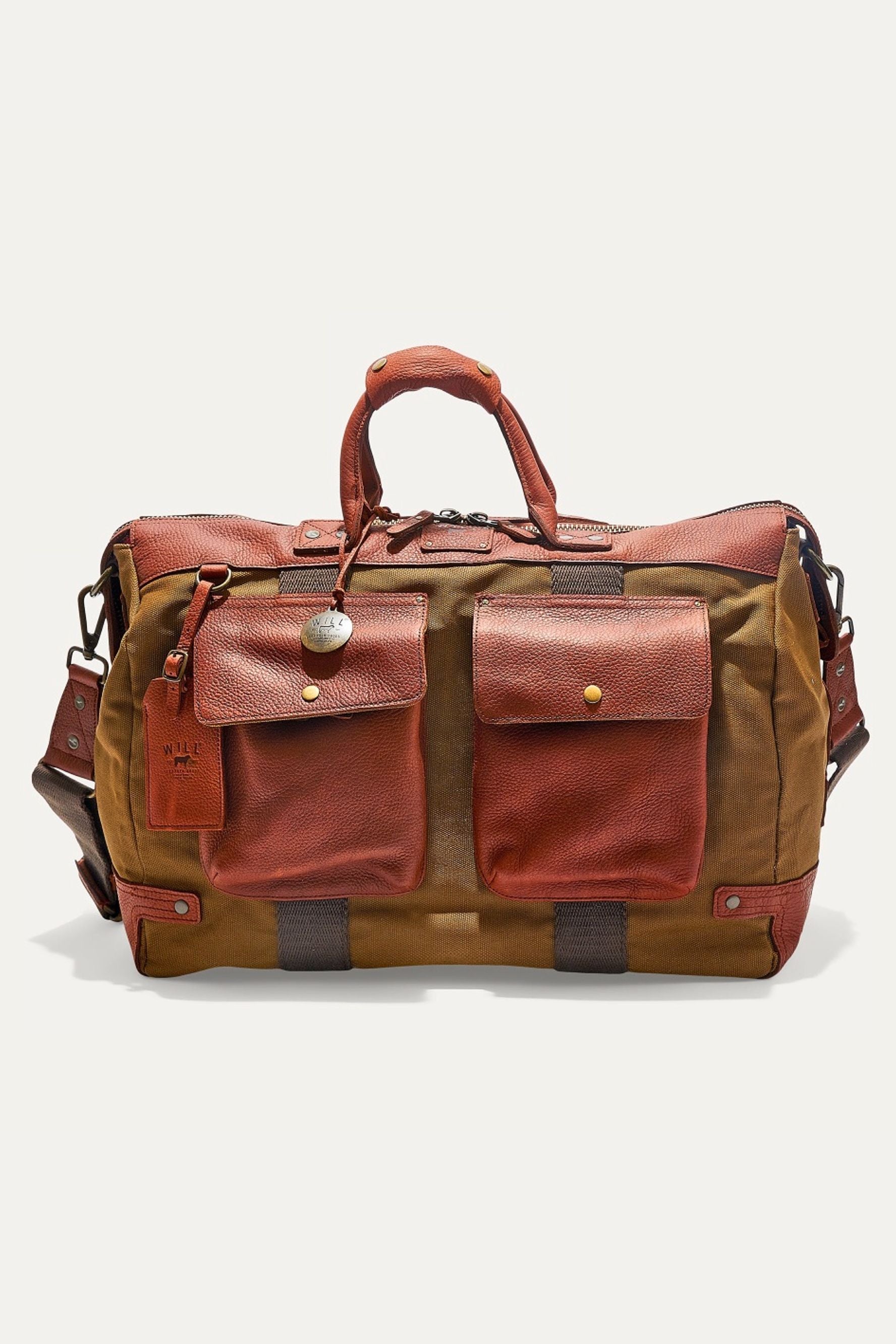 Canvas and Leather Travel Duffle in Tobacco with Cognac Leather by Will Leather Goods