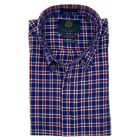 Denim Blue and Red Plaid Cotton and Wool Blend Button-Down Shirt by Viyella