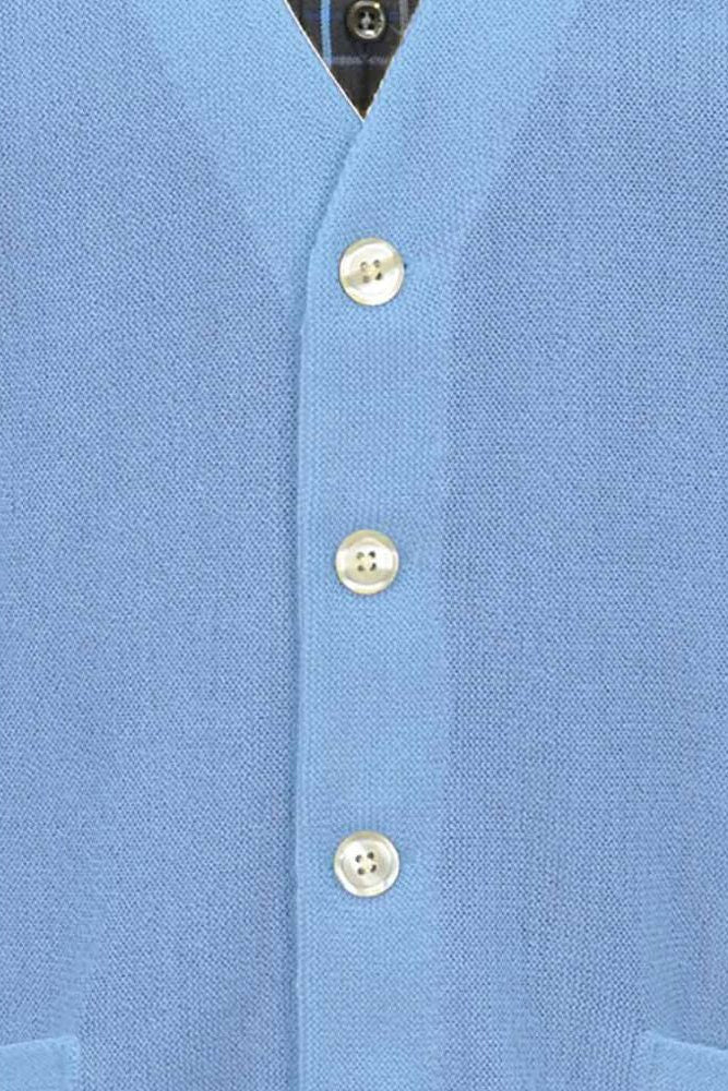 Baby Alpaca 'Links Stitch' V-Neck Cardigan Sweater in Sea Blue by Peru Unlimited