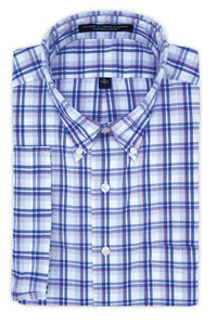 'Kele' Blue, White, and Red Short Sleeve Performance Seersucker Sport Shirt by Batton