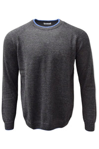 Baby Alpaca Raglan Sleeve Crew Neck Sweater with Contrast Trim in Dark Grey/Surf by Blue 1899