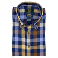 Navy and Gold Multi Plaid Cotton and Wool Blend Button-Down Shirt by Viyella