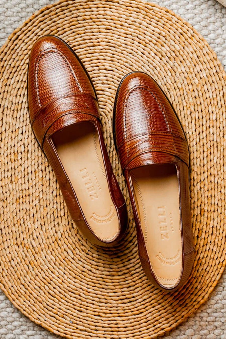 Rossi Teju Lizard Penny Loafer in Cognac by Zelli Italia
