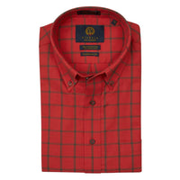 Red and Sage Green Plaid Cotton and Wool Blend Button-Down Shirt (Size X-Large) by Viyella