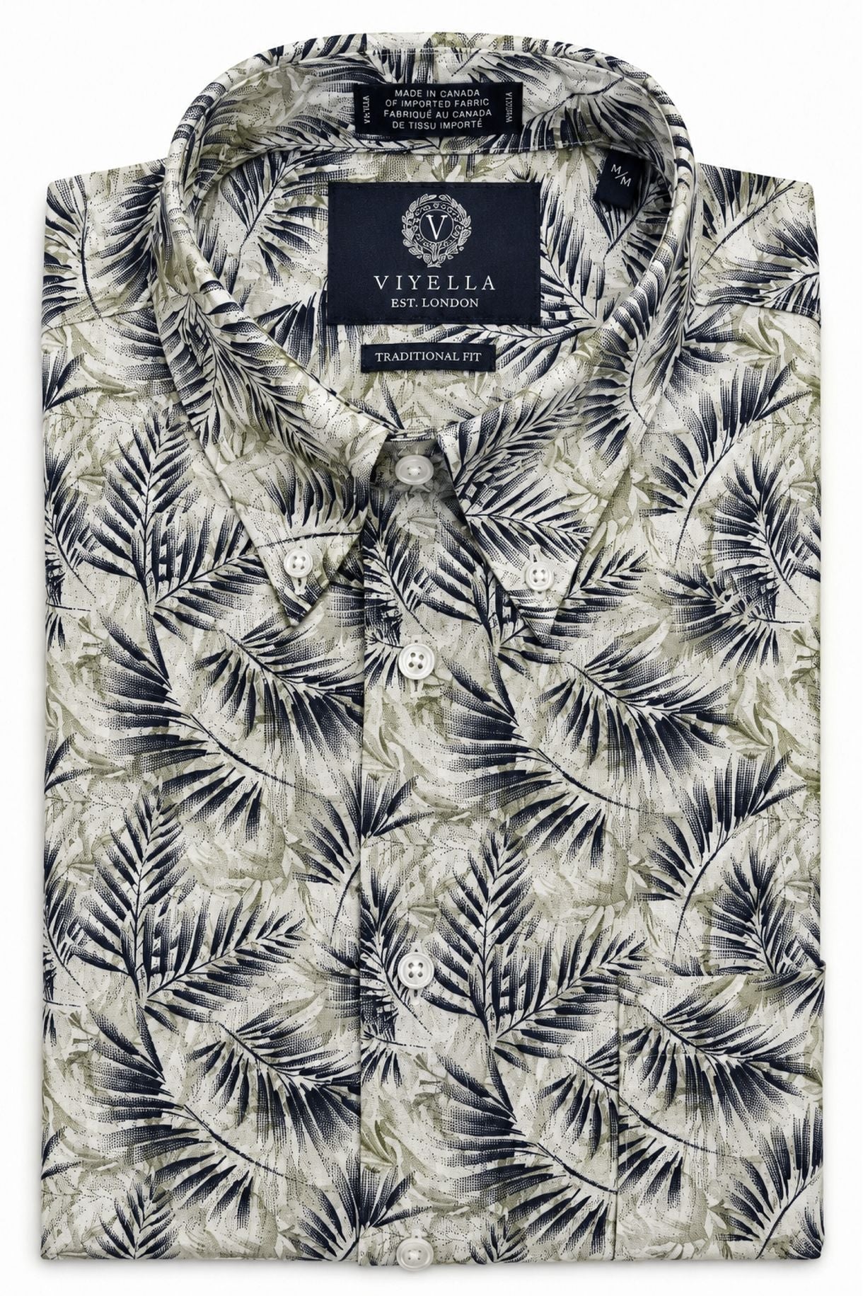 Tropical Leaf Stretch Cotton Short Sleeve Sport Shirt by Viyella