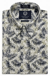 Tropical Leaf Stretch Cotton Short Sleeve Sport Shirt by Viyella