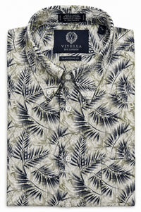 Tropical Leaf Stretch Cotton Short Sleeve Sport Shirt by Viyella