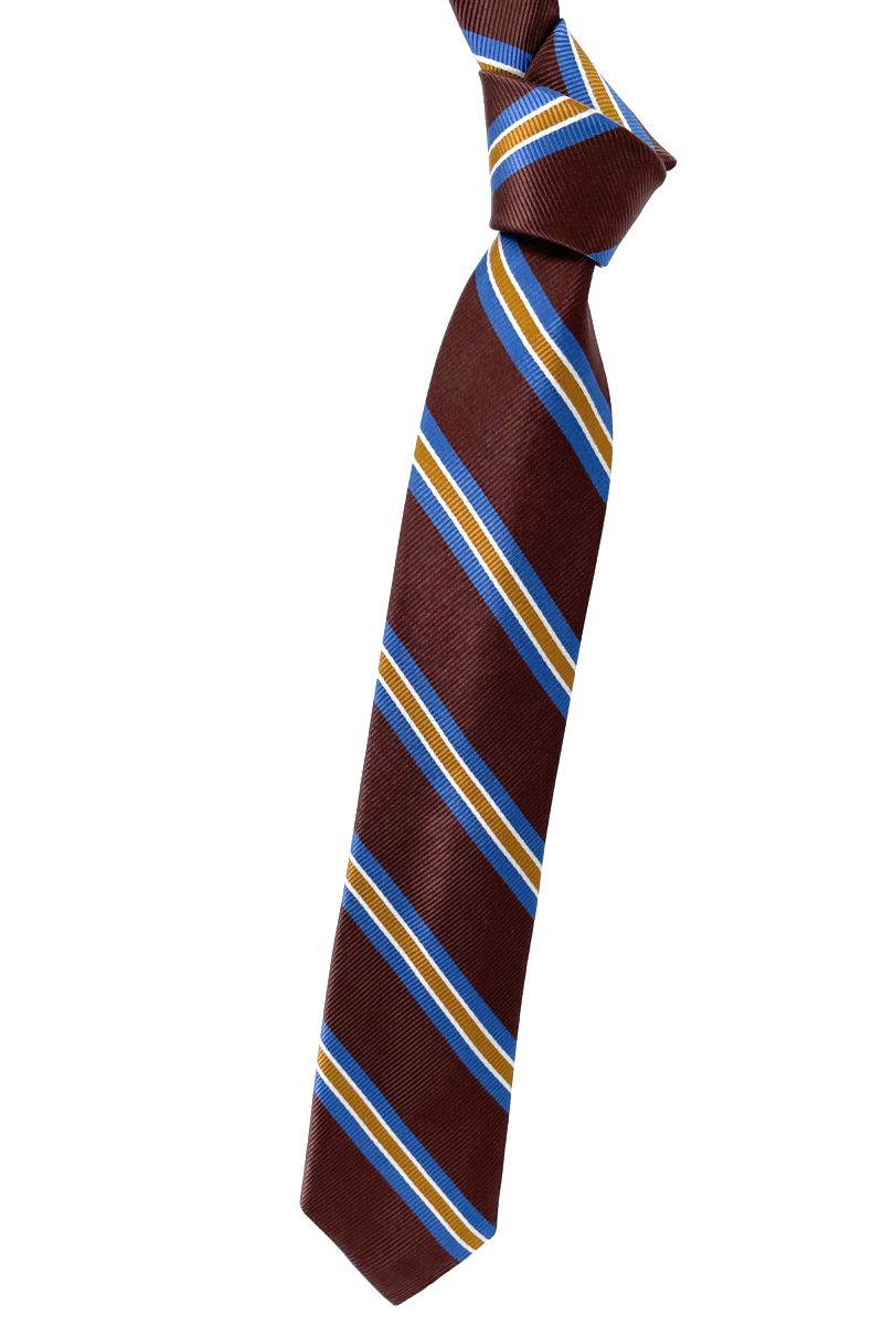 Brown, Blue, and Gold Stripe Woven Silk Faille Tie by Robert Talbott