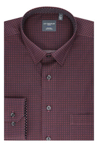 Burgundy, Black, and Wine Geometric Cotton Sport Shirt with Hidden Button Down Collar by Leo Chevalier