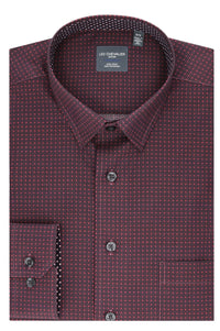 Burgundy, Black, and Wine Geometric Cotton Sport Shirt with Hidden Button Down Collar by Leo Chevalier